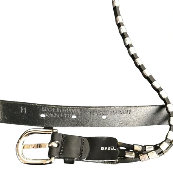 Isabel Marant black Leather Buckle Belt Womens M Triple Strand Silver Hardware - Picture 2 of 5